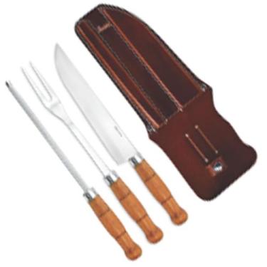 Imagem de Kit Churrasco Bianchi Faca Garfo Chaira 30810/01B 8'' Madeira Redonda