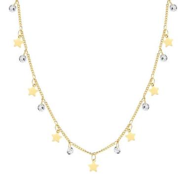Imagem de Gargantilha Choker Estrelas Pontos Luz Cristal Folheada Ouro - Radhau 