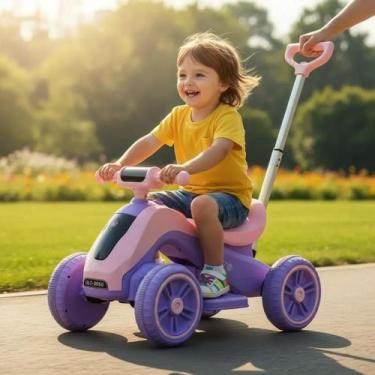 Imagem de Moto Elétrica Infantil com Empurrador Roxa Bateria Recarregável Até 25
