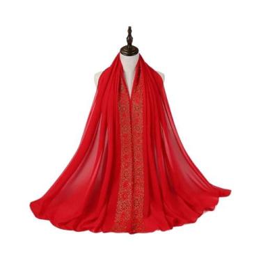 Imagem de Lenço De Chiffon Com Renda Para Mulheres, Hijab Islâmico, Coberturas P