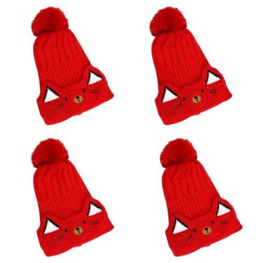 Imagem de kit 4 toucas gorro infantil de pompom bichinho para menino menina forr