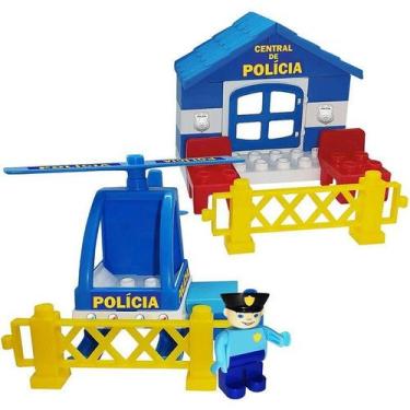 Imagem de Brinquedo Para Montar Brincando De Polícia Com Helicóptero E Blocos - 