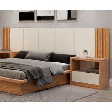 Imagem de Cabeceira Casal Queen Painel MDF Estofada em Suede Off White Freijó Dalla Costa Móveis 300CM