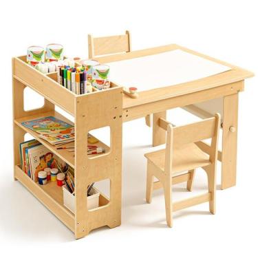 Imagem de Conjunto Infantil WINGYZ 5 em 1 Mesa de Arte e Cadeiras de Madeira