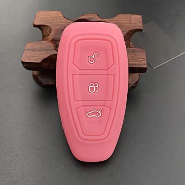 Imagem de WSWJDW Silicone 3 Botões Car Key Case Cover Chaveiro Ring Key Bag, apto para Ford Mondeo Focus Fiesta Kuga C-Max S-Max MK3, rosa