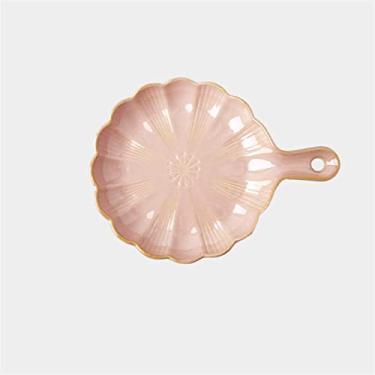 Imagem de GUIPAIHAI Forma de cerâmica estilo japonês para louças domésticas e micro-ondas, forno aquecido, bandeja para assar, louça, prato resistente a altas temperaturas (cor: rosa, tamanho: redondo)