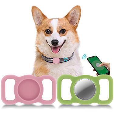 Imagem de Estojo Protetor Compatível com Airtag para Coleira de Cachorro/Gato,Kucheed Pacote com 2 Acessórios para Coleira para Cães com Rastreamento por GPS Suporte de Laço para Animais de Estimação,Capa de Localizador Anti-perda Leve e Anti-riscos de Silicone Macio Compatível com Airtags para Gato,Mochila E