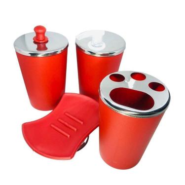 Imagem de Kit Para Banheiro Inox Com 4 Peças Acessórios Vermelho