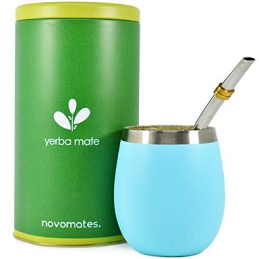 Imagem de Kit de erva-mate Novomates com copo mate de aço inoxidável de parede dupla, canudo mate e recipiente de erva - copo de erva mate com bombilla mate - cabaça de erva mate - xícara de chá Bombilla Mate &