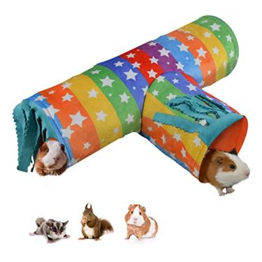 Imagem de Túnel de porquinho da índia - Homeya esconderijo de porquinho-da-índia, tubos dobráveis para hamster de 3 vias com cortina de lã, brinquedos de animais pequenos e acessórios para gaiola para coelho, furão, rato, ouriço