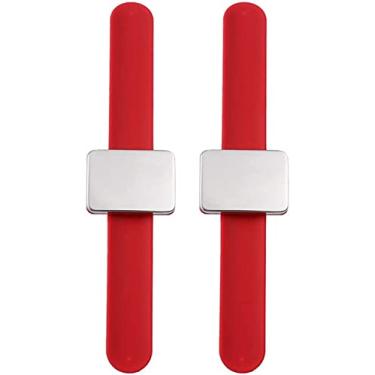 Imagem de 2 Pçs Bobbie Pin Magnético Grampos de Cabelo Pulseira Bobby Pins Suporte de Pulseira Elástico Elástico Correia de Pulso Costura Almofada de Alfinetes para Quilting Salon Rosa (Vermelho)