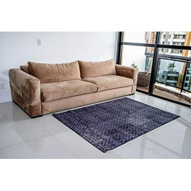 Imagem de Tapete Carpete Para Sala Ou Quarto Antiderrapante 130x190 Pienzatex Cor: Azul Geométrico