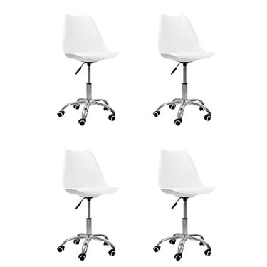 Imagem de Kit 04 Cadeiras Office Base Cromada Giratória Saarinen - Branco