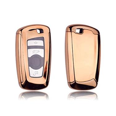 Imagem de CSHU TPU Car Key Case Cover Keychain Ring Key Bag, apto para BMW 520 525 f30 f10 F18 118i 320i 1 3 5 7 X3 X4 M3 M4 M5, ouro