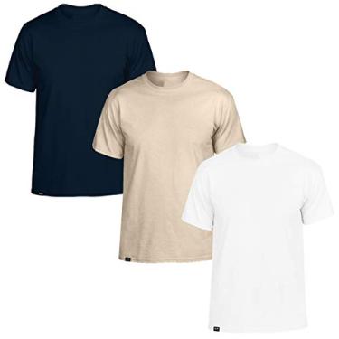 Imagem de Kit com 3 Camisetas Básicas Masculinas Slim Tee T-Shirt - Branco - Bege - Marinho – GG