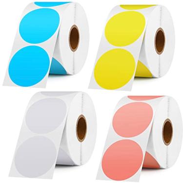 Imagem de 4 rolos de etiquetas adesivas térmicas diretas circulares de 3,8 cm, adesivo de ponto redondo para codificação de cores, selo de envelope, estoque, rotulagem comercial, compatível com rolo, zebra, 600 por rolo