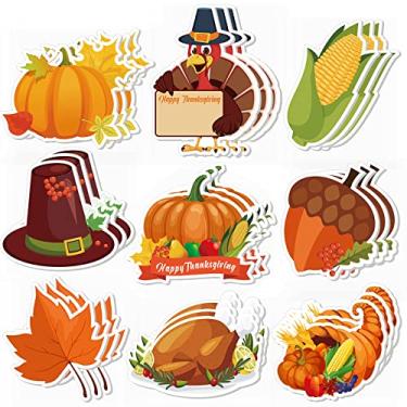 Imagem de 27 peças notas adesivas de ação de graças almofadas autoadesivas outono abóbora bordo peru milho notas adesivas autoadesivas notas removíveis marcadores de página para criança festa de ação de graças material de escritório, 9 estilos
