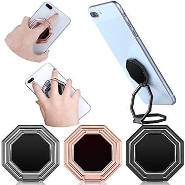 Imagem de Suporte de anel de celular com 3 peças, suporte de dedo dobrável, rotação de 360°, suporte de celular ajustável para mesa, suporte magnético para carro, apoio traseiro do telefone, 3 cores