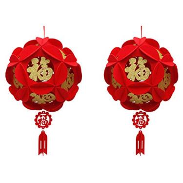 Imagem de 2 lanternas vermelhas chinesas, decorações para o ano novo chinês, festival chinês de primavera, casamento, festa de celebração, decoração de celebração de festivais, 30 cm, dourado Fu