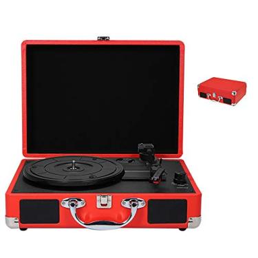 Imagem de Yajun Reprodutor de discos portátil vintage fonógrafo gravador estéreo mala de som 180/200/300 mm para entretenimento, vermelho