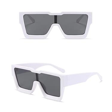 Imagem de Óculos de Sol Quadrado Vintage Designer Masculino Luxo Grandes Uma Lente Óculos de Sol Tendência Óculos Femininos UV400 Óculos, branco preto, tamanho único