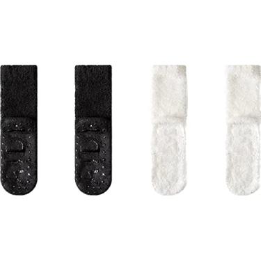 Imagem de Koi.H Meias antiderrapantes, meias de inverno para o chão, meias de lã quentes e confortáveis, meias femininas fofas para casa, Preto, 2 pares, branco, 2 pares, 5 a 12,5 jardas