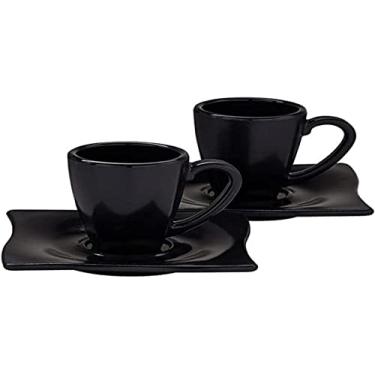 Imagem de Conjunto de Xícaras com Pires Elegance Vemplast de 80ml com 2 peças Linha Profisional Cook em Policarbonato - Preto