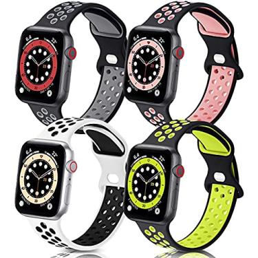 Imagem de Hoopyeecase Compatível com Apple Watch Bands 44mm 42mm 40mm 38mm, 4 Pack Silicone Esporte À prova d'água Respirável macia Substituição pulseira de relógio para iWatch SE Series /6/5/4/3/2/1