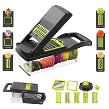 Imagem de cortador de legumes 8 em 1, cortador de cebola, cortador de legumes de cozinha, cortador de frutas e queijo com 7 lâminas incluem escova limpa