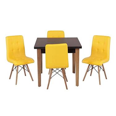 Imagem de Conjunto Mesa de Jantar Luiza 80cm Preta com 4 Cadeiras Gomos - Amarelo