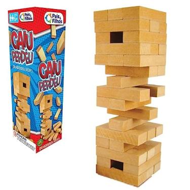 Imagem de Jogo Caiu Perdeu 54 Peças Torre de Madeira MDF Interativo Educacional de Montar Infantil Brinquedo Criança Jogos de Mesa