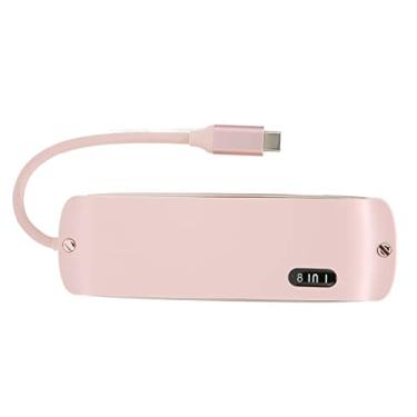 Imagem de Estação de ancoragem tipo C 8 em 1 adaptador hub USB C 4K30Hz efeito visual 3D 100 m porta de rede multifuncional para TV (rosa)