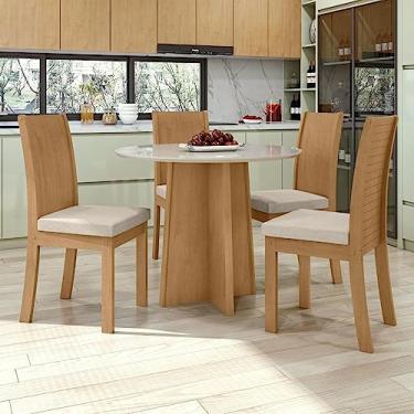Imagem de Conjunto Mesa Celebrare 100x100cm Tampo Mdf 4 Cadeiras Athenas Móveis Lopas Amendoa Clean/off White/linho Rinzai Bege