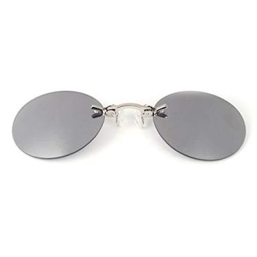 Imagem de BlingGlow Óculos de sol retrô redondo vintage unissex óculos de sol espelho clipe de nariz mini óculos de metal, corrente de óculos de sol femininos, prata