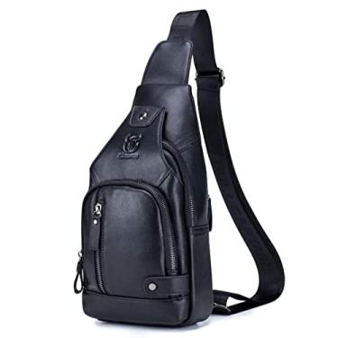 Imagem de KPYWZER Bolsa tiracolo de couro para caminhada masculina, nº 11 preta, 16x8x30cm/6.29x3.14x11.81inch(L*W*H), Vintage