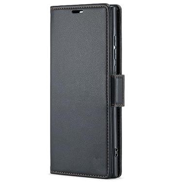 Imagem de LXURY Capa flip para Samsung Galaxy S23 Ultra/S23 Plus/S23, capa de couro premium com bloqueio de RFID, preto, S23 de 6,1 polegadas