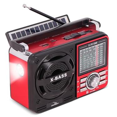 Imagem de Caixa de Som Bluetooth Rádio Fm Am Retrô Vintage 10W Rms Real Portátil com Carregameto Solar Hi-Fi Mp3 Cartão MicroSd Usb Pendrive Auxiliar P2 Lanterna Painel Analógico e Alça de Mão para Transporte