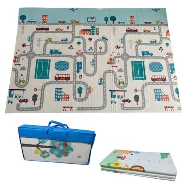 Imagem de Tapete Infantil Térmico Bebê Emborrachado Dobrável com Sacola p/Transporte (Azul - Cidade)