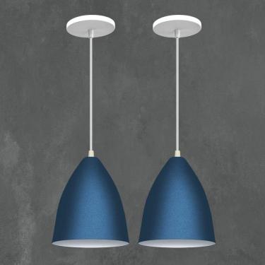 Imagem de Kit 2 Lustres Pendentes Estilo Vegas Vintage Azul Com Branco