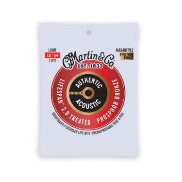 Imagem de Martin Cordas autênticas para violão acústico – Pacote com 3 – Vida útil 2.0 tratada 92/8 leve