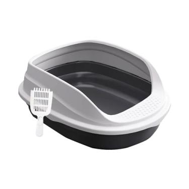 Imagem de IEUDNS Bandejas de areia para animais de estimação com lados altos suprimentos para animais de estimação gatinho potty pan gato cães pequenos comadre para, Preto 45cm
