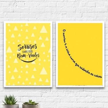 Imagem de Kit 2 Quadros Dentista Sorriso Amarelo 33X24Cm Branca