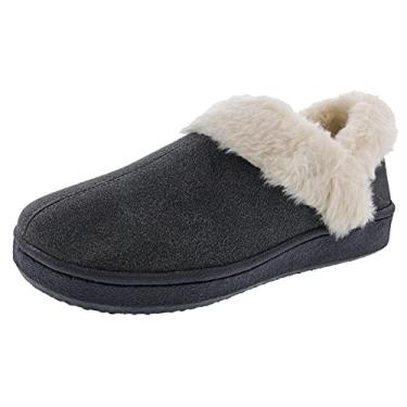 Imagem de CLARKS Sarah Pantufas femininas de pele sintética para ambientes internos e externos, Camurça de vaca cinza, 6