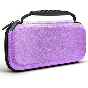 Imagem de Estojo de transporte com glitter para Nintendo Switch e console OLED Switch, estojo de viagem rígido roxo para console Nintendo Switch e acessórios, estojo protetor compatível com Nintendo para meninas