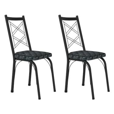 Imagem de Kit 2 Cadeiras de Cozinha Delaware Estampado Mosaico Silver Pés de Ferro Preto - Pallazio