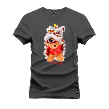 Imagem de Camiseta Plus Size Premium Malha Confortável Estampada Urso Natalino Grafite G2