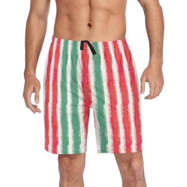 Imagem de CHIFIGNO Calças de pijama para homens, shorts lounge, pijama com bolsos e cordão, Listrado vermelho e verde bege, G