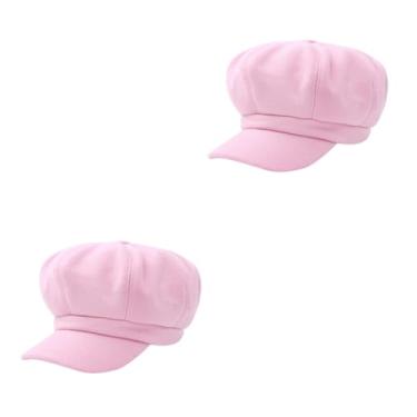 Imagem de SOIMISS 2 Peças boné pontiagudo jornaleiro de beisebol feminino boina quente francês chapéus boina de lã gorro de lã moda coreana Boinas França chapéu octogonal Senhorita chapéu de lã rosa