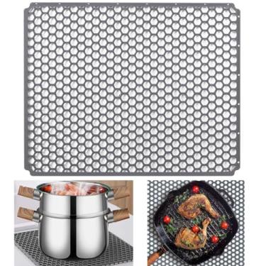 Imagem de Protetores de pia para cozinha, tapete de pia de cozinha de silicone reutilizável com orifício central para casa de fazenda grade protetora de aço inoxidável resistente ao calor e tapete