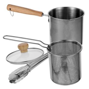 Imagem de Generic 1 Conjunto fritadeira inox frigideira com alças pote com cesto coador frigideira sem oleo Frigideira de aço inoxidável mini fritadeira frigideira fritadeira frito clipe de comida